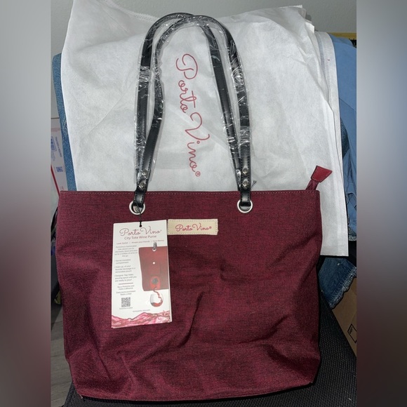 NWT-PortoVino City Tote Bag - Canvas Wine Purse with Hidden Spout and Dispenser - Picture 4 of 15